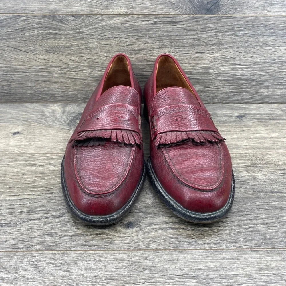Vero Cuoio Kiltie Loafers Mens 9.5 Burgundy Pebbled Leather Made in Italy